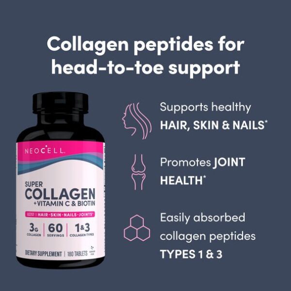 Super Collagen + Vitamin C & Biotin, 180 Tablets Collagen Tablets with Vitamin C & Biotin - Image 8