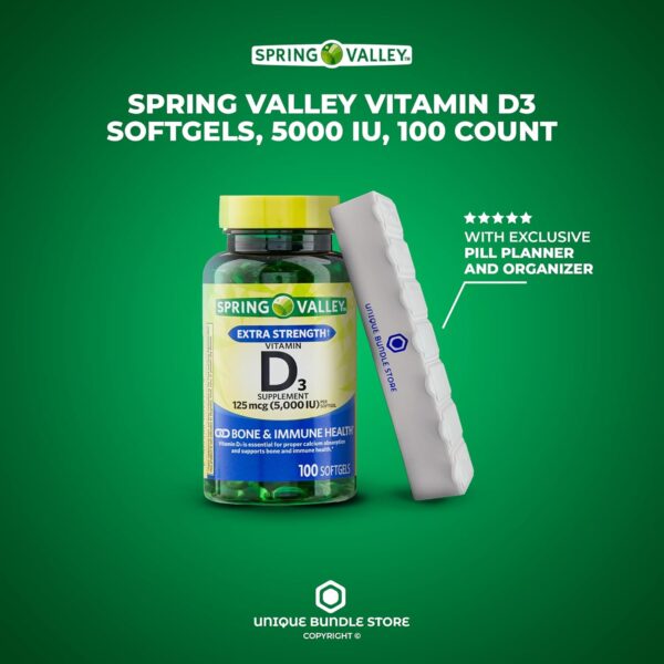 Spring Valley Vitamin D3 (5000 IU) 100 Softgels - Image 4