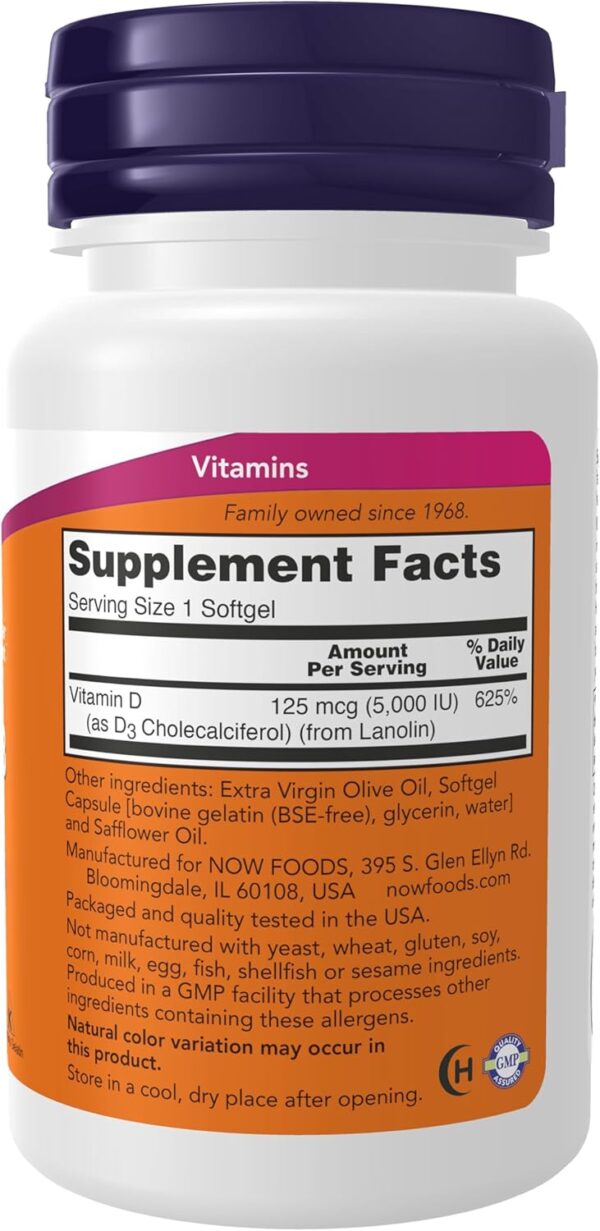 Now Vitamin D-3 5000 IU 120 Softgels - Image 4