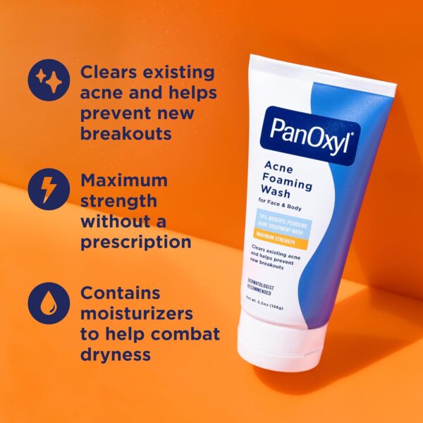 PanOxyl Acne Foaming Wash Benzoyl Peroxide 10% Maximum Strength 156G - Image 3