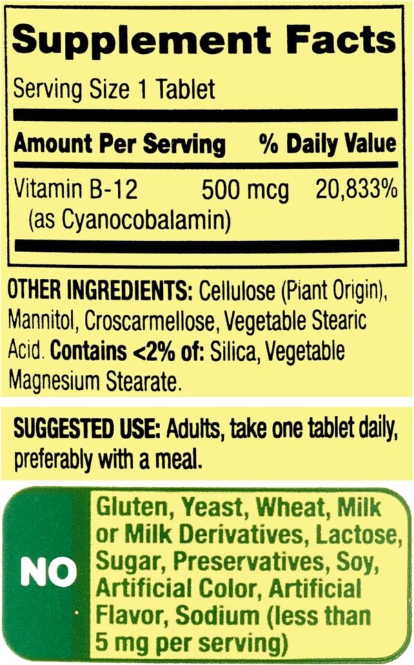 Spring Valley Vitamin B12 Tablets 500mcg 100 Count - Image 2