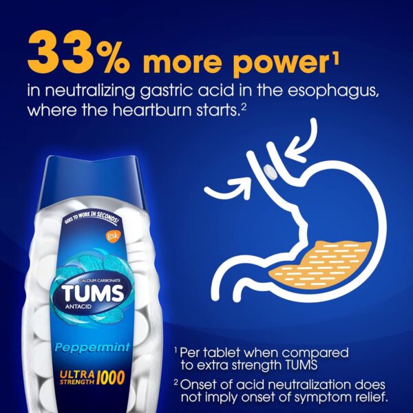 Tums Ultra Strength 1000 Peppermint Antacid Chewable 72 Tablets - Image 3