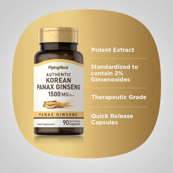 Piping Rock Korean Ginseng 1500mg Panax Ginseng 90 Capsules - Image 2