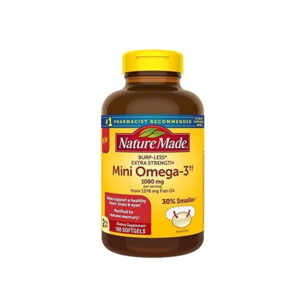 Nature Made BurpLess Extra Strength 1080mg Mini Omega 3 Fish Oil - 180 Softgels
