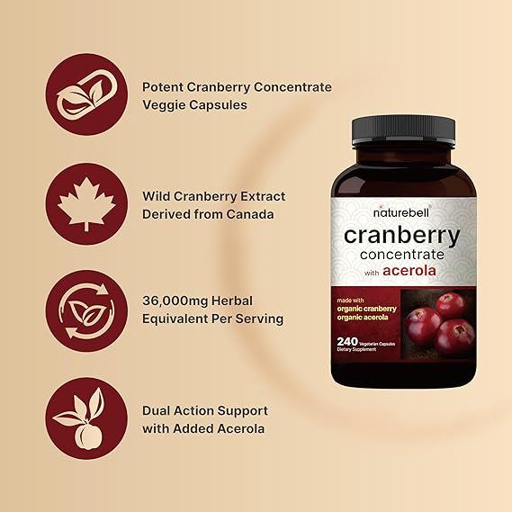 NatureBell Cranberry Pills 36,000mg with Acerola 240 Veggie Capsules - Image 2