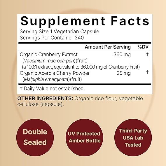 NatureBell Cranberry Pills 36,000mg with Acerola 240 Veggie Capsules - Image 4