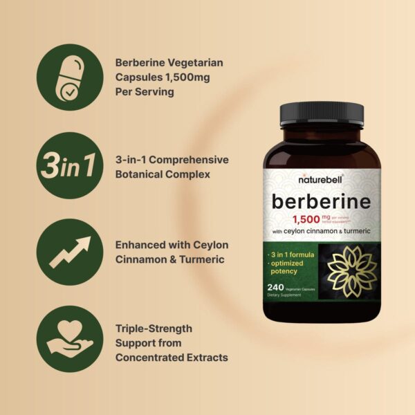 NatureBell Berberine Supplement 1500mg – 240 Veggie Capsules - Image 2