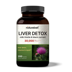 NatureBell Liver Detox Supplements with Milk Thistle 30000mg & Black Currant – 200 Capsules