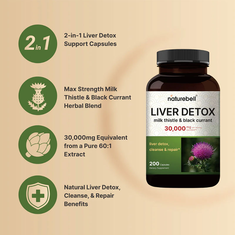 NatureBell Liver Detox Supplements with Milk Thistle 30000mg & Black Currant – 200 Capsules - Image 2